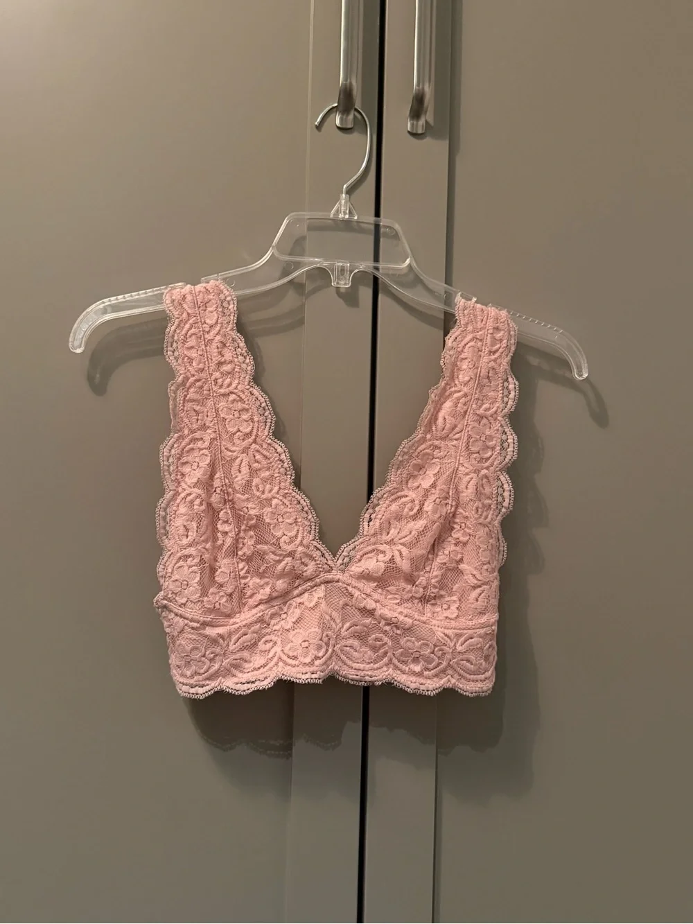 French Affair Essential Spice Lace Plunge Bralette in a Soft Pink - Size Small